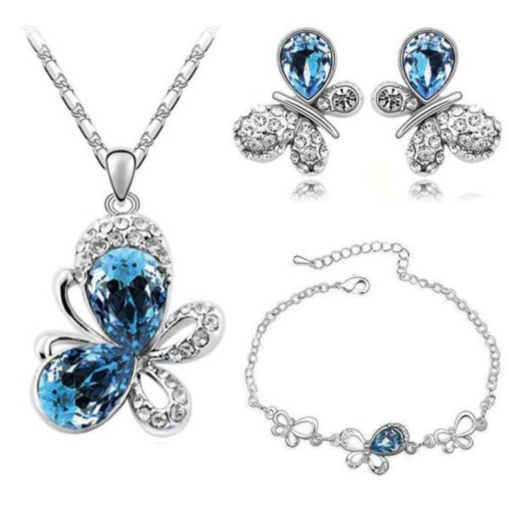 quality Crystal Butterfly Pendant fashion Jewelry set necklace earrings