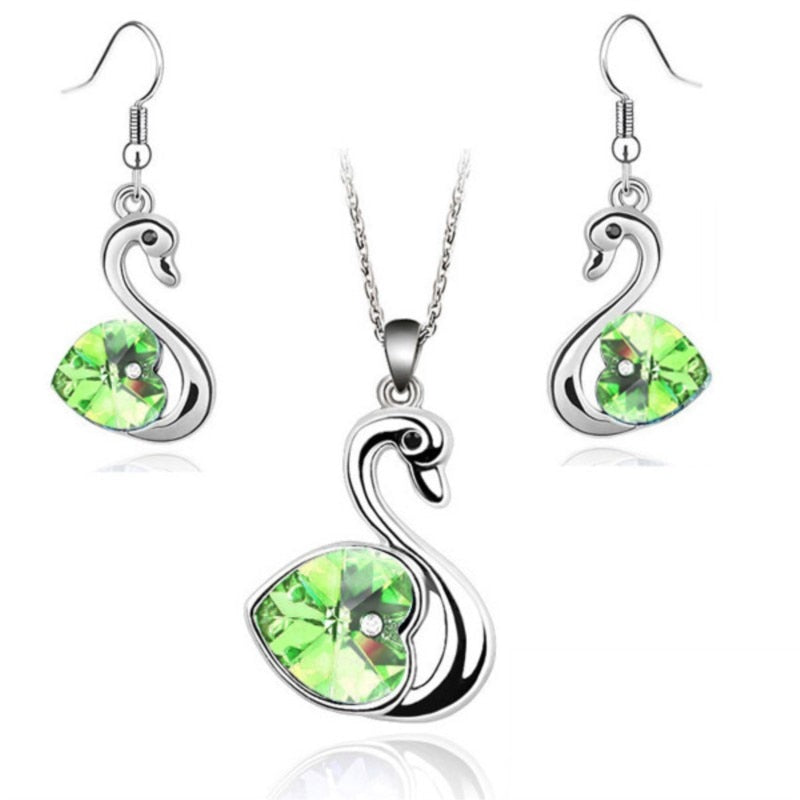 Crystal swan Pendant charm lover fashion Jewelry set birthday gift present Necklace