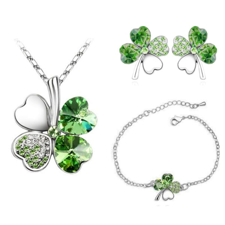 Crystal Clover 4 Leaf leaves heart pendant Jewelry sets necklace earrings