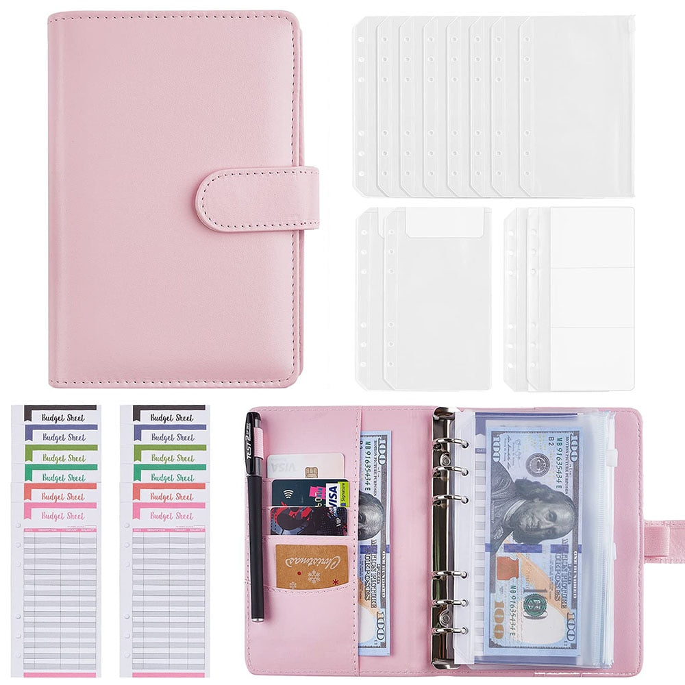 New 6 Hole Binder Pockets Plastic Binder Zipper Money Saving Envelope A6 Binder Budget Planner - Pioneer Merchandise