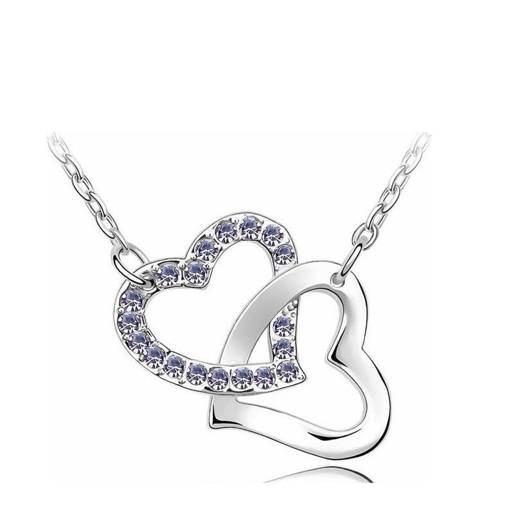 shine rhinestone Double Heart pendant necklace