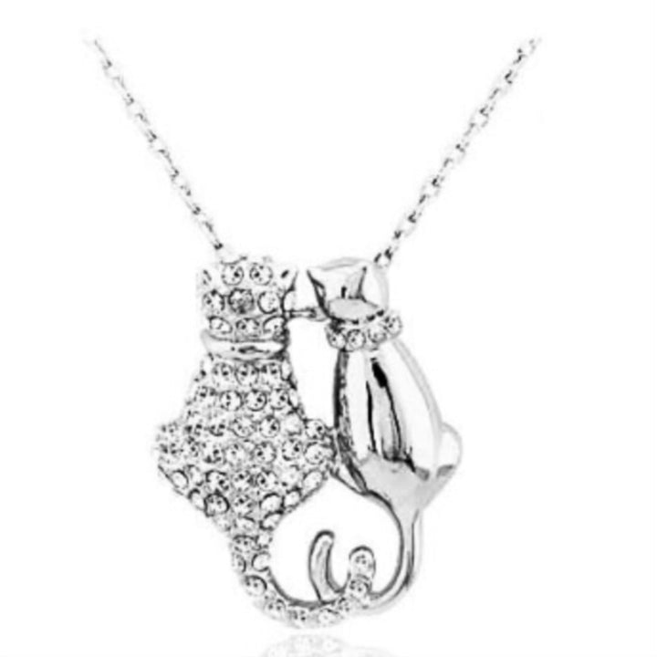 shine rhinestones Couple cat kitten Pendant Necklace