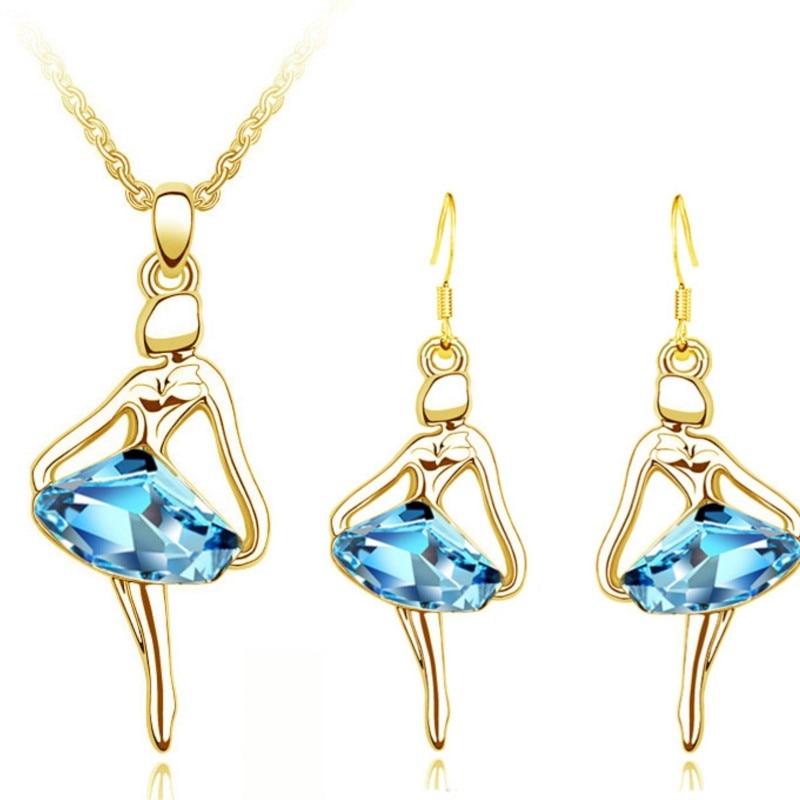 Bal set dancing angle girl Crystal Pendant fashion Jewelry set Necklace Earrings