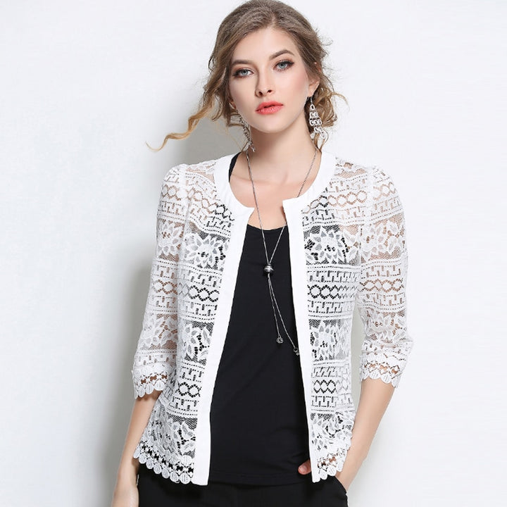 Women Clothing 2023 Ladies White Lace Blouse Summer Cardigan