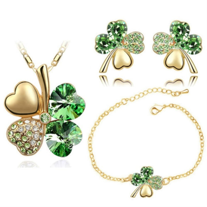 Crystal Clover 4 Leaf leaves heart pendant Jewelry sets necklace earrings